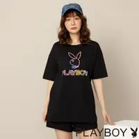 在飛比找momo購物網優惠-【PLAYBOY】前後字母個性印刷長上衣(黑色)