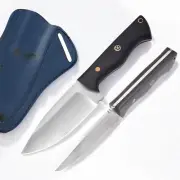 Hunting Knife Forged Fixed Blade Bushcraft Knife Scout Carry Knife with Leather.
