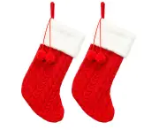 2pcs Knit Christmas Stockings, Knit Christmas Stockings with Pom Pom for Christmas Decorations