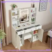 Vanity Makeup Dressing Table Set With Stool LED Lighted Mirror Storage Drawer