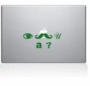 The Decal Guru I Mustache you a question Vinyl Sticker, 11" Macbook Air, Green