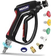 Short Pressure Washer Gun with Swivel, 5000 PSI High Power Washer Spray Gun, 10 GPM Foam Gun with 3/8" Quick Connect, M22-14mm for Extension Wand, Hose, Pressure Washer Handle with 5 Nozzle Tips
