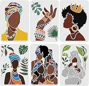FINGERINSPIRE 6PCS African Tribal Women Stencils 11.7x8.3 inch Plastic Tropical Plant Craft Stencil Large Girl Templates with Ring Earrings Bracelet Crown for Art Home Decoration DIY-WH0172-830-US18