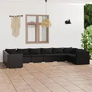 10 Piece Garden Lounge Set with Cushions Poly Rattan Black Patio Bar Sets