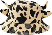 [WESIEVYA] Fashionable Fisherman Hat Cow Prints Sunshade Hat for Men Women Cotton Outdoor Sun Hat Light Weight Khaki