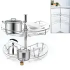 270 2 Tier Corner Pantry Wire Basket Rotating Carousel Kitchen Storage Cupboard
