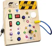 PELOSTA Busy Board Montessori Toys for 1-3 Year Old,Wooden Toddler Toy with LED Light up Switch,Autism Sensory Travel Toys,Educational Toys for 18+ Months Baby, 1 2 3 Year Old Boys Girls Gifts