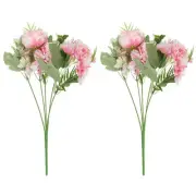2Pcs 5 Branch Artificial Silk Peony Hydrangea Fake Flowers with Stem, Rose Red