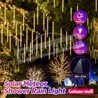 Solar Meteor Shower Rain Drop String Warm LED Lights Xmas Falling Star Tree