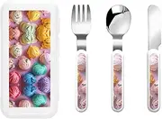 Many Colored Ice Cream 3 Piece Set For Camping Stainless Steel Flatware, Spoon, Fork, Knife, Ideal For Outdoor