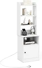 Giantex Nightstand with Charging Station, Bedside Table with 6-Level Adjustable Shelves, End Side Table & Bookshelf, Industrial/Modern Storage Cabinet for Bedroom Living Room Office (White)