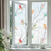 Coavas Window Privacy Film Decorative Bird Stained Glass Window Film Bathroom Frosted Glass Window Cling Privacy Film Heat Blocking Static Cling Day and Night Home Door Window Coverings 17.5" x 78.7"