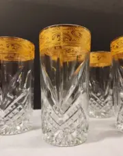 Studio Crystal Set of 6 Studio Silversmiths Heavy Glassware 7 oz Gold Edging NEW