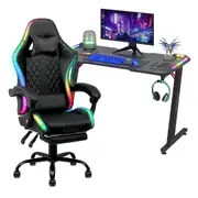 Advwin Gaming Desk RGB LED Light & Gaming Chair RGB LED Massage Office Chair Black