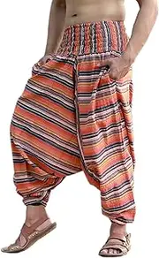 [Sarjana Handicrafts] Mens Womens Cotton Striped Harem Pants Yoga Drop Crotch Trouser