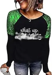 [Yuaelria] What Up Color Christmas Sweatshirt for Women Splicing Long Sleeve Blouse Baseball Raglan Sleeve Casual Pullover
