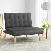 Artiss Single Sofa Bed Chair, 1 Seater Convertible Tufted Futon Sleeper Couch with 3-Position Backrest – Linen Fabric Lounge Recliner for Living Room, Bedroom, Office, or Guest Room, Grey