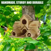 Bird House with 6 Holes Handmade Wooden Birdhouse Hanging Bird Nesting Box BRI