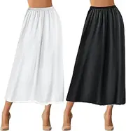 [Jiuguva] 2 Pieces Half Slip Lace Long Underskirt Women's Satin Half Slip Half Slips for Under Dresses Slip