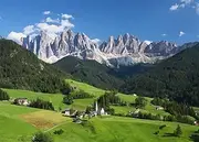 BELECO 8x6ft Fabric Outdoor Nature Mountain Photography Background European Alps Backdrop Dolomites Swiss Mountains Forest Scenic Green Hills Village Photo Backdrop Video Studio Photo Booth Props