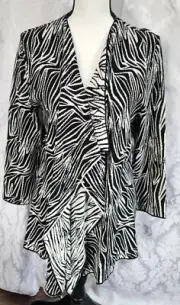 Womens Kasper Black & White Open Front Cardigan Size L NWT Draped Sweater