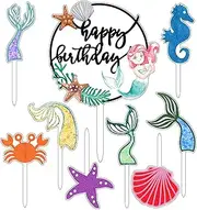 9pcs Mermaid Cake Toppers CupCake Toppers Birthday Undersea Cake Decoration Birthday Cake Topping Set, Mermaid Tail Cake Decoration for Girl Baby Shower