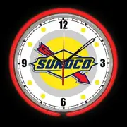 15" SUNOCO Gasoline Sign Red Double Neon Clock Gas Station Oil Man Cave Garage