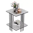 Solid Heavy Square Side End Tables Real Marble Top & Bottom Shelves Glod/ Black