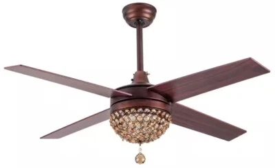 42 in. LED Coffee Brown Crystal Ceiling Fan with Light & Remote Control