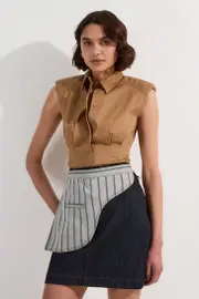 Stripe Denim Belt Detail Mini Skirt