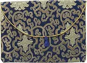 [JEWEDECO] Brocade Buddhist Scriptures Pouch Bag Elegant Embroidered Small Storage for Jewelry Books Soft Cloth with Sponge Protection for Travel Office Use