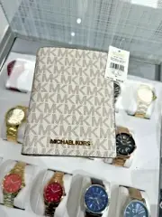 Michael Kors Jet Set Travel Womens Fashion Passport Wallet (Light Cream Multi)