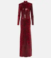 [The New Arrivals Ilkyaz Ozel] The New Arrivals Ilkyaz Ozel Sequined leopard-print open-back gown AU 6 red