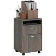 60cm Filing Cabinet with Drawer, Open Shelf, Metal Handles and 4 Wheels, Office