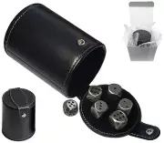 (6) Zinc Alloy Dice Antique Tin Finish + PU Leather Felt Lined Cup w/Compartment