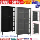 Glass Steel Display Cabinet Book CD Organizer 4 Shelves Storage Unit Bookcase