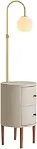 Indoor Floor Lamps Round Smart led nightstand, Desk Lamp with Wireless Charging Pad and USB Port, Nightstand Lamp with 2 Wood Drawers for Bedroom, Living Room, Office Standing Lamp(Gray)