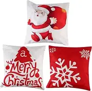 ORFOFE 3pcs Christmas Throw Pillowcase Santa Claus Snowflake Pillow Case Xmas Pillow Covers Bed Cushion Cover Red Pillow Cover Xmas Tree Pillow Case Xmas Cushion Cover Soft Cushion Flax