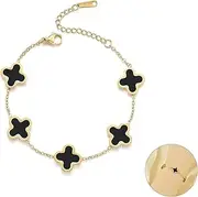 [WREAGD] Four Leaf Clover Lucky Bracelet for Women Trendy (BLACK)