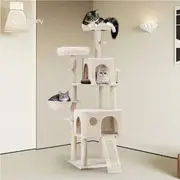Petzly Cat Tree Tower Scratching Post Scratcher Condo House Bed 164cm Beige