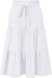 [Eymitory] Girls Girls Maxi Skirts High Waisted Long Skirt Ruffled Drawstring Tiered Skirts with Pocket