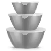 Set of 3 Plastic Mixing Bowls with Lids for Kitchen Preparing Serving Storing