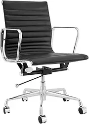 Matt Blatt Eames Premium Replica Low Back Office Chair Genuine Leather (Black/Chrome) - MBEAMOCLBLB