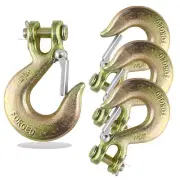 4 Pack 3/8 Inch Clevis Slip Hook With Safety Latch - Heavy Duty Grade 70 Stee...