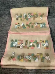 Pier 1 Imports Jute Beaded Table Runner Floral Happy Easter 13.5" x 72" NWT