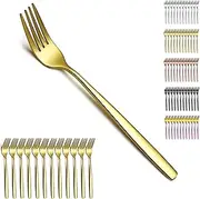 Berglander Gold Table Forks of 12 Pieces, Titanium Gold Plated Stainless Steel Modern Dinner Fork Set, Forks and Spoons Cutlery Ideal for Home, Toilet, Hotel, Wedding, Dishwasher Safe