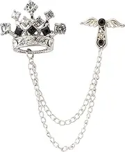 [A N KINGPiiN] AN KINGPiiN Silver Clear Stone Crown Cross Lapel Pin Badge Gift Party Shirt Collar,Costume Pin Accessories for Men Brooch