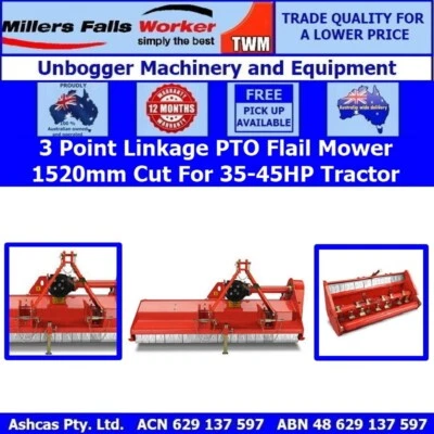 Millers Falls Heavy Duty 3 Point Linkage PTO Flail Mower 1520mm Cutting Width