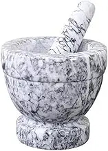 Mortar and Pestle Marble Set for Spices Seasonings Bowl Herb Grinder Easy to Clean Included: Mat,Brush,Stainless Steel Spoon