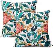 Teal Coral Floral Pillow Covers 18X18 Inch Turquoise Green Leaves Orange Flower Couch Pillow Cases Set of 2 Blue Red Aqua Cotton Cushion Case Farmhouse Home Decor For Bed Sofa Couch Living Room
